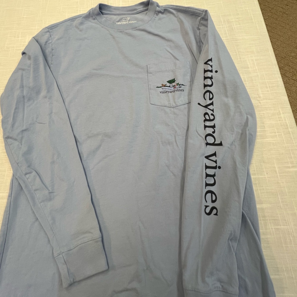 Vineyard Vines Men's Sky Blue Long Sleeve Holiday Theme Tee